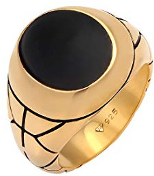 Kuzzoi Siegelring Herrenring schwarz Ring massiv (13 mm) 925 Silber | vergoldet Silberring golden schwarz oxidiert Ring für Männer in der Ringgröße 54 66