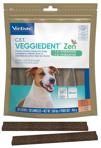 Virbac C.E.T.® VEGGIEDENT® Zen Tartar Control Chews for Dogs - Multifunctional to Support Mental Well-Being, VOHC Approved - Small 11-22lbs