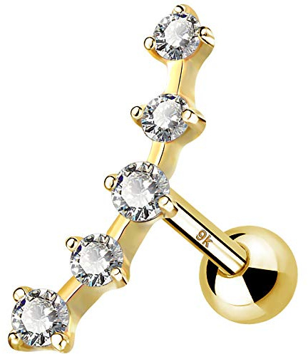 OUFER 9ct Solid Gold Helix Piercings Ear Conch Ring CZ Ear Piercing Cartilage Piercing Earring Upper Tragus Studs Cartilage Earrings Jewellery Women