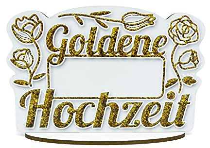 KOCHDIALOG Tischkarten Tischkärtchen Goldene 50. Hochzeit Platzkärtchen Platzkarten Namensschilder recycelbar,stabil 3mm dick,beschriftbar,3D-Effekt (2 Varianten) (Goldene Hochzeit 10er)