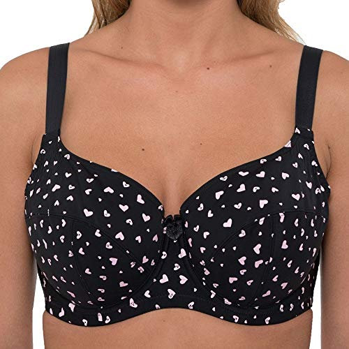 Gemm Ladies Underwired Full Cup Balcony Bra Available in Regular and Plus Sizes (38 DD, Black Pink Hearts)