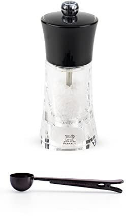Peugeot Molene Salt Mill Gift Set, 5.5-Inch, Black - With Stainless Steel Spice Scoop/Bag Clip (Salt Mill)