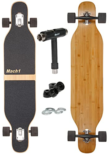 Camber Longboard con cuscinetti a sfera in ceramica Flex1 Drop Through Cruiser Freeride Pattinaggio completo con T-Tool