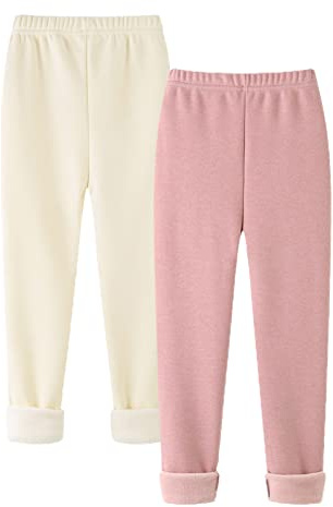 Maeau 2-pack varma leggings för flickor, barn, vinterbyxor, fleecefodrade tjocka byxor, termobyxor, bomullsleggings, fodrade höst 3–13 år/100–160 cm, 13, 6-7 år