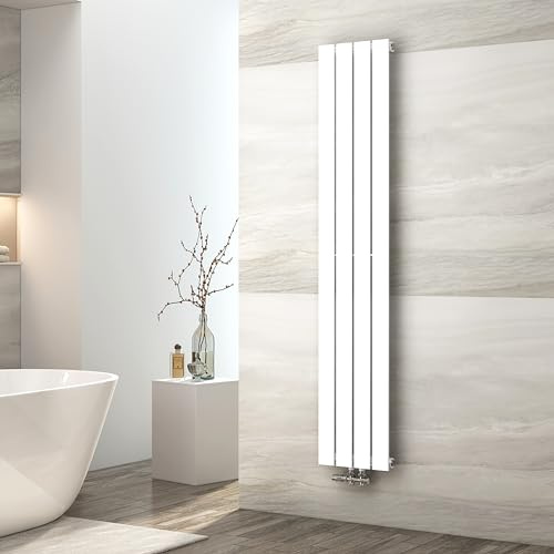 EMKE Design Heizkörper Schmal Hoch, 1600x304 mm Vertikal Flachheizkörper mit Mittelanschluss, Einlagig Weiß Paneelheizkörper Wandheizkörper für Bad, Schlafzimmer & Wohnzimmer, 501W