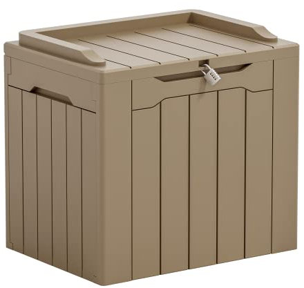 Greesum Outdoor Storage Box 31 Gallon Storage Box with Lid for Patio Furniture, Garden Tools, Pool Supplies, Waterproof and UV Resistant, Lockable, Light Coffee