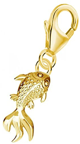 Goldene Hufeisen Mini Goldfisch Karabiner Charm Anhänger für Bettelarmband 925 Silber Vergoldet