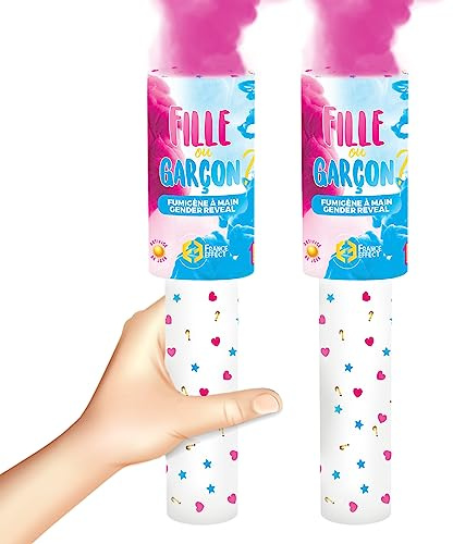 France Effect Fumigène Baby Shower Rose - Lot de 2 fumigène à Main - Allumage mèche, durée 1 minute fumée rose, Révélation et célébration du genre - Poignée de prise sûre