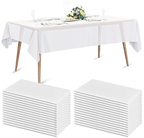 rngwaper 20pcs Tischdecke Einweg, 150 x 240cm Wasserdicht Tischabdeckung Einweg Tischtücher aus Vliesstoffe mit PE-Film Weiß Tischbezug für Hochzeit, Party, Geburtstag, Picknick