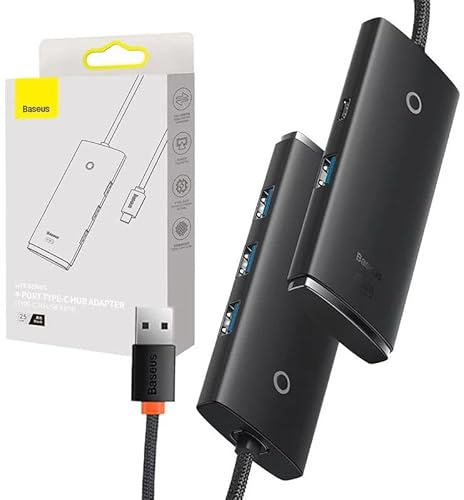 Baseus 4-Port USB-C OS-Lite USB-Hub-Adapter, 25 cm, Schwarz