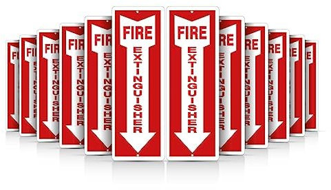 OLANZU Pack of 24 Fire Extinguisher Signs with Arrow 12x 4 - 0.04 Inch Aluminum - Engineer Grade Metal - Fire Extinguisher Safety Signs - UV Protected Wall Signs for Indoors & Outdoors