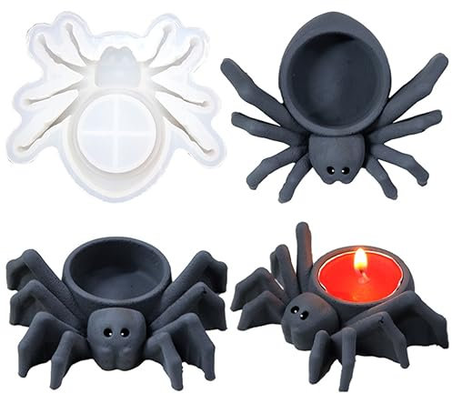 DIYBravo Resin Mould 3D Spider Candle Holder Halloween Mould Cute Animal Silicone UV Epoxy Resin Casting Mould for DIY Tealight Holders Flower Pot Box Trinket Containers