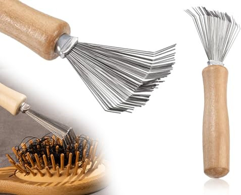 Lhbwhiz Brosse Nettoyante,Brosse Nettoyante à Cheveux avec Manche en Bois,Mini Brosse Nettoyante,Outil de Nettoyage des Cheveux,Peigne Nettoyant,Brosse de Nettoyage,pour Nettoyer Tapis de Bain,Tapis