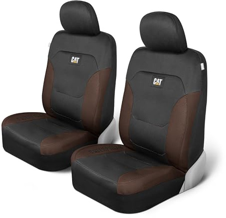 CAT® Flexfit™ Lot de 2 housses de siège auto pour voitures, camions et VUS - Housses de siège de voiture noires pour sièges avant, protections de siège de camion avec bordure en nid d'abeille marron -
