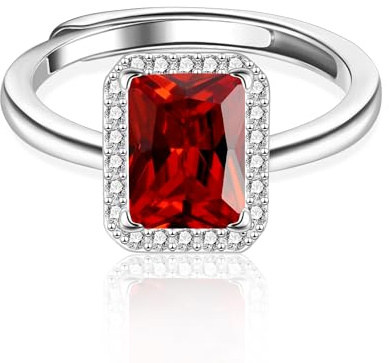 ALEXCRAFT Ringe Silber 925 Damen mit Eckige Rot Zirkonia Schmuck für Frauen Freundin Mama Mädchen