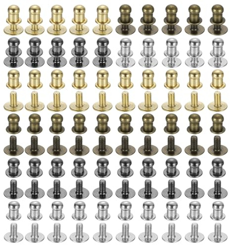 sourcing map 5mm Ball Head Stud Rivets Screw Back, 100Pack Round Head Button Nipple Rivet for DIY Leather Craft Handbag Belt, 4 Colors
