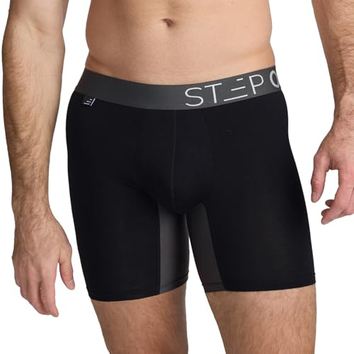STEP ONE Mens Boxers Shorts, 1 Pair, Anti Chafing Underwear for Men, Moisture-Wicking Boxer Shorts with 3D Pouch. Fabric Made from bamboo viscose Black and Grey Large