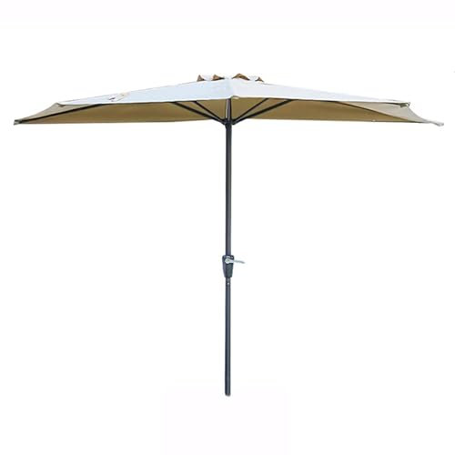 DJJYCTNM 9,8 Fuß Sonnenschirm Halbrund für Hinterhof, Terrasse, Garten mit 5 Rippen, Kurbelmechanismus, UV- Und Wasserbeständigem Stoff (ohne Sockel) (Color : Khaki)