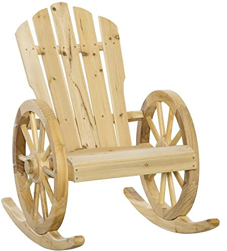 Outsunny Schaukelstuhl, Schwingsessel, Gartenstuhl mit Rollen-Design, Rustikaler Relaxstuhl, Naturholz, Massivholz, 68 x 88 x 92 cm