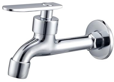 Lengthen Cold Water Tap G1/2 Interface Single Lever Facuet with Aerator Spout Lead Free Stainless Steel Wall Mount Tap for Kitchen Sink Mop Pool Garden Bathroom Garden