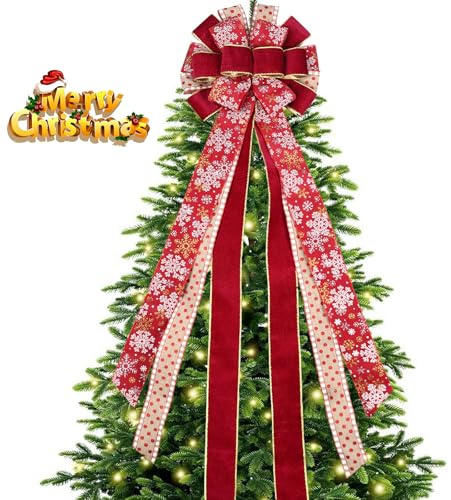 YankMooM Red Christmas Tree Topper Bow, 120 x 30cm Large Christmas Tree Bow Christmas Tree Decorations Bow for Christmas Tree Home Decoration