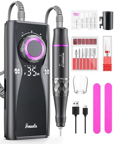 torno para uñas profesional 35000 RPM USB recargable 10H+ duración de la batería con 12 brocas lima electrica uñas para uñas de acrílico y gel- torno de uñas portátil para salón y uso doméstico