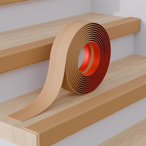 Thickened Stair Edge Trim - 10FT Rubber Stair Nosing, Non-Slip Self Adhesive Stair Edge Protector, Suitable for Indoor/Outdoor Use, Waterproof and Reliable (Light Brown, 10FT)