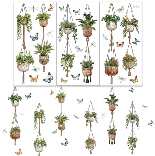 OLYCRAFT 3 Stück/Set Blumentopf Transferfolien Zum Aufreiben Für Möbel Und Kunsthandwerk 15x30cm Große Möbelaufkleber Für Hängekörbe Transferaufkleber Mit Libellen Und Schmetterlingen Abziehbilder