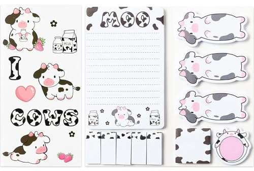 Bailinks 440 Blätter Haftnotizen Set - Lustige Memo Pads Design, Selbstklebende Notizzettel für Schule, Büro, Lehrer Geschenke, Schülerbedarf, Kinder Page Marker, Schreibwaren Zubehör (Milchkuh)