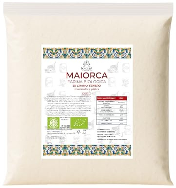 RACILIA Harina de Trigo Tierno Ecológica Maiorca - Grano Antiguo 100% Siciliano y Ecológico - Rico en Fibras y Proteínas - 1kg x 5