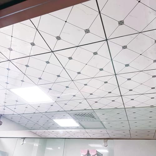 Deckenpaneele Deckenplatten Wasserdichte Aufkleber für Badezimmerdeckenfliesen, dekorative PVC-Decken- und Wandfliesen für Aufkleben, glatte abgehängte Deckenfliesen 12 x 12 Zoll – selbstklebend(50pcs