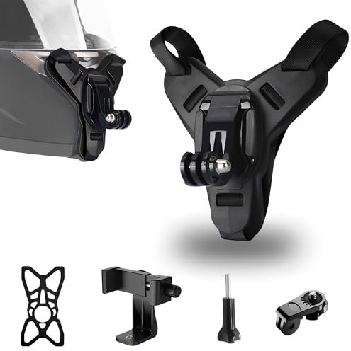 XSQD Supporto Mento Casco per Chin Moto, Montaggio Fisso per Fotocamera, Set 5 Pezzi, Cinturino per Mento Casco Monopezzo, Supporto Fibbia Antiscivolo, Accessori per Fotocamere Sportive per Moto