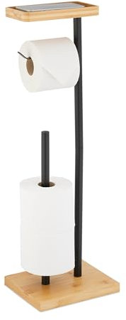 Relaxdays Support pour Votre Papier Toilette, Bambou et métal, 66,5 x 31 x 17 cm, pour la Salle de Bain, Noir et Nature