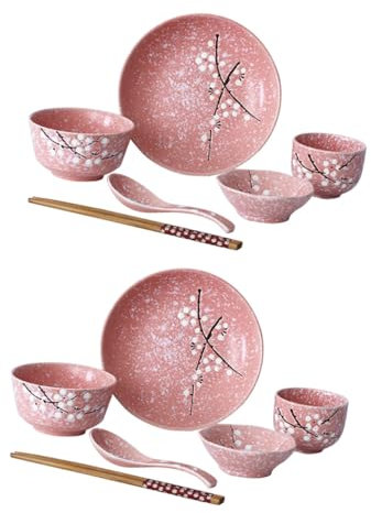 ULTECHNOVO Juego de Cubiertos de Cerámica Japonesa 12 Piezas Rosa, Vajilla Hogar, Utensilios para Servir Alimentos, Adecuado para Uso Doméstico y Restaurante
