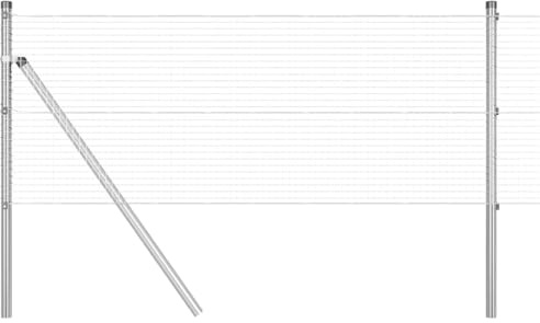 vidaXL Hot-Dip Galvanised Steel Fence Post Set with Wire Mesh 25 x 0.8 m Strong Metal Industrial Design for the Needs of Fence Installation Panels Smooth Post Kits Exciting Durable