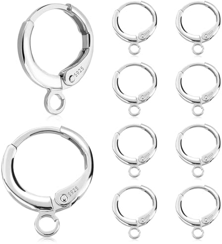 10 Stück Französische Ohrhaken aus 925er Sterlingsilber, Hypoallergene Ohrhaken mit Klappverschluss, Runde Verbinder für DIY Schmuckzubehör (Silber)
