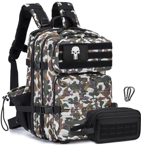 BAGROUPS Sac à dos Tactique Militaire 40x30x20 Wizzair 25L Sac à dos Molle Ouverture à 180 Degrés Etanche Sacs à Dos de Randonné Pour Urgences De 3 Jours Chasse Randonnée Et Camping Sacs À Dos Brun