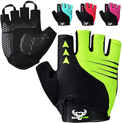 BEAST RAGE Guantes de Ciclismo de Medio Dedo para Hombres y Mujeres – Guantes de Bicicleta Acolchados, Transpirables, Antideslizantes, sin Dedos, Guantes de Bicicleta de Carretera
