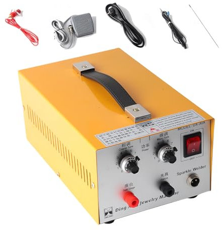 Glowdora Saldatrice per Gioielli, Saldatrice A Punti per Gioielli Regolabile 110 V/220 V, Saldatrice Ad Arco Pulsato Portatile 80 A, Saldatrice per Gioielli Permanente con Pedale per Platino,220V