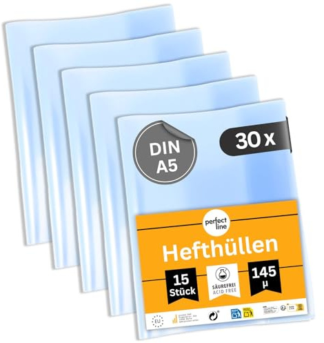 perfect line 450 häftfodral DIN-A5, glas klart och extra starkt, självhäftande kuvert transparent, häftskydd av återvinningsbar PP, dokumentsäker (30 uppsättningar à 15 stycken)