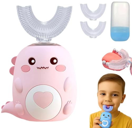 Smilo Elektrische U-Förmige Kinderzahnbürste, Smilo Zahnbürste U Förmige, Elektrische Zahnbürste Kinder Ab 2, Mit 2 Bürstenkopf, 360 ° Mundpflege, Zähneputzen, Das Kinder Lieben (PINK,6-12)