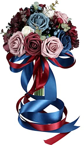 Bouquet da sposa artificiale di rose da sposa con fiore in pizzo bouquet da damigella d'onore per festa San Valentino bouquet da sposa per la sposa