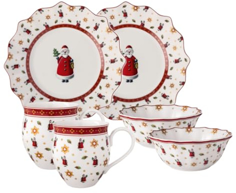 Villeroy & Boch - Toy’s Delight ensemble pour petit-déjeuner pour 2 Père Noël 6 pièces multicolore, service de vaisselle Noël avec assiettes de petit-déjeuner, tasses et bol, porcelaine premium