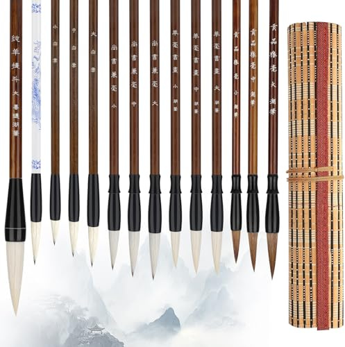 Linkstyle Lot de 14 Pinceaux Calligraphie Chinoise, Tailles Mixtes Pinceau Japonais Sumi éCriture Pinceaux Dessin pour DéButants
