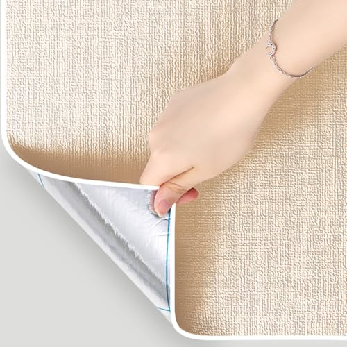 Koncey Papier Peint Thermique Acoustique 6mm - Rouleau Auto-adhésif Imperméable - Revêtement Mural Isolant pour Mur de Salon, Cuisine, Chambre à Coucher(Beige,50 x 500 CM)