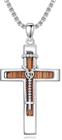 enjoylifecreative Holzkreuz Halskette für Herren Damen 925er Sterling Silber Holz Kreuz Anhänger Kette Religiöser Christlicher Schmuck Geschenkidee für Männer und Frauen