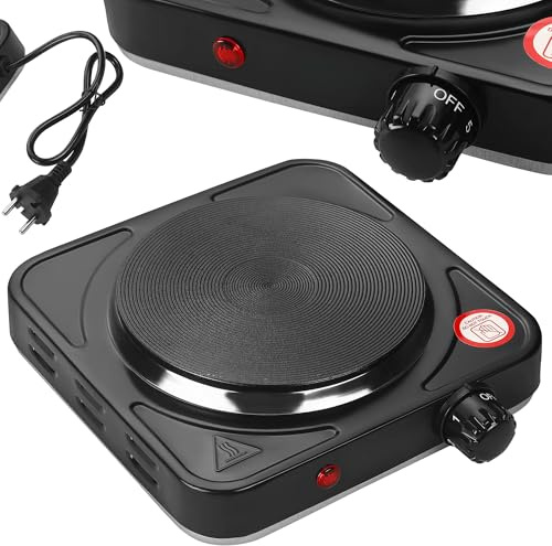 Fornello Elettrico Portatile 1500W – Piastra Singola con Termostato 1–5, Riscaldamento Rapido, Piedini Antiscivolo – Compatto per Cucina, Viaggi, Campeggio