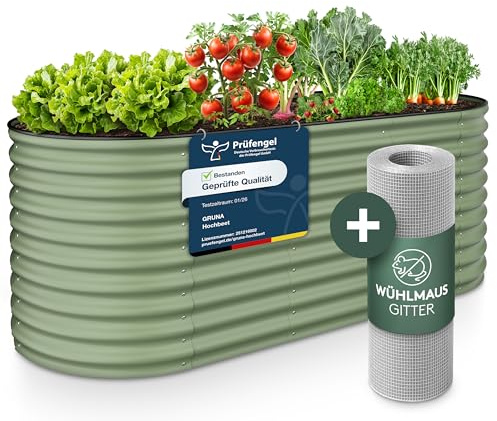 GRUNA Hochbeet Metall 200x80x75 (Grün) - Formstabil & 100% Rostfrei | Hochbeete für Garten in einem 6 in 1 Modular Hochbeete-Kit. Es ermöglicht variable Aufbauformen, ist langlebig und robust.