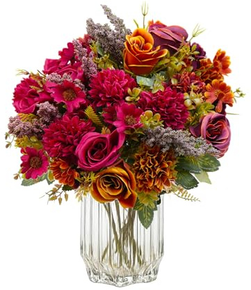 AIGOCITY 4 buketter konstgjorda blommor, konstgjorda ros-silkesblommor röd kaffe brun ros falsk blombukett för bröllopsfest bord bordsuppsatser blomsterarrangemang hem vardagsrum dekor
