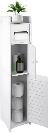 SUNNYNEST 3-Tier Tall Bathroom Storage Cabinet 80H x 15.5W x 15.5D cm Slim | Freestanding Toilet Paper & Cleaning Supply Organizer with Shelves, White